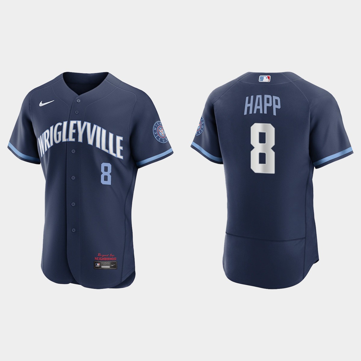Men's Chicago Cubs #8 Ian Happ Men's Nike 2021 City Connect Authentic Navy MLB Jersey