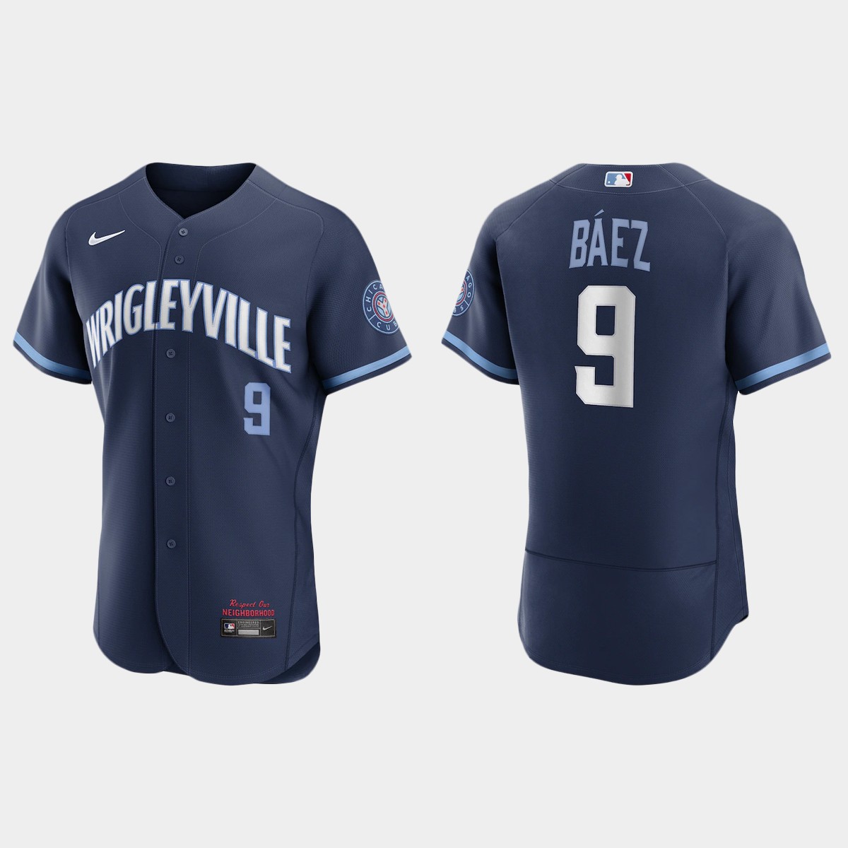 Men's Chicago Cubs #9 Javier Baez Men's Nike 2021 City Connect Authentic Navy MLB Jersey
