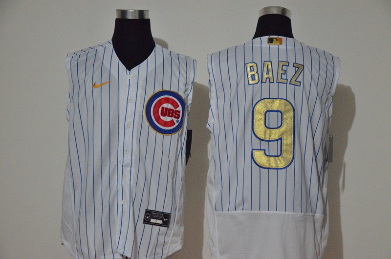 Men's Chicago Cubs #9 Javier Baez White Gold 2020 Cool and Refreshing Sleeveless Fan Stitched Flex Nike Jersey