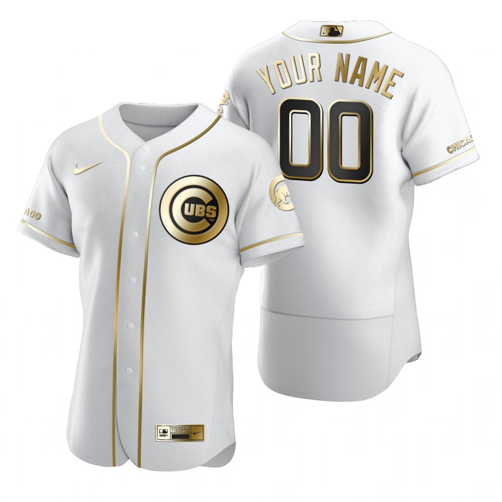 Men's Chicago Cubs Custom Nike White Stitched MLB Flex Base Golden Edition Jersey