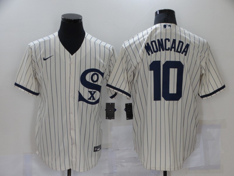 Men's Chicago White Sox #10 Yoan Moncada 2021 Cream Field of Dreams Name Cool Base Stitched Nike Jersey