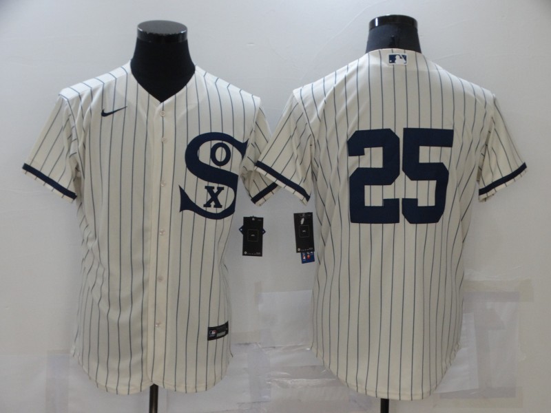Men's Chicago White Sox #25 Andrew Vaughn 2021 Cream Navy Field of Dreams Flex Base Stitched  Jersey