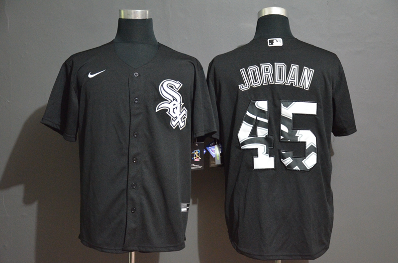 Men's Chicago White Sox #45 Michael Jordan Black Team Logo Stitched MLB Cool Base Nike Jersey