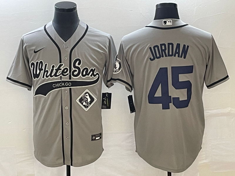 Men's Chicago White Sox #45 Michael Jordan Grey Cool Base Stitched Baseball Jersey
