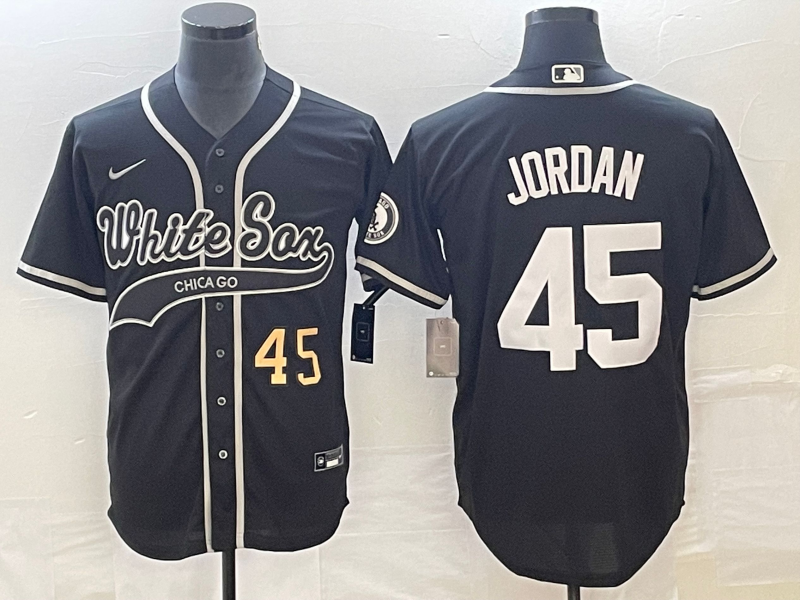 Men's Chicago White Sox #45 Michael Jordan Number Black Cool Base Stitched Baseball Jersey