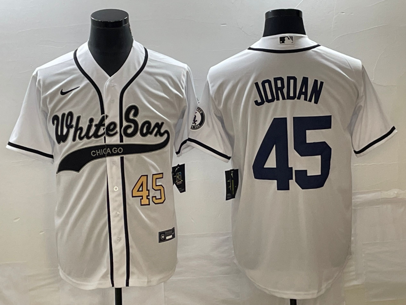 Men's Chicago White Sox #45 Michael Jordan Number White Cool Base Stitched Baseball Jersey