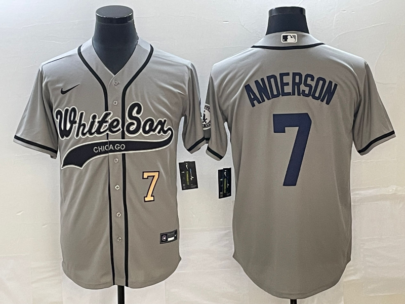 Men's Chicago White Sox #7 Tim Anderson Number Grey Cool Base Stitched Baseball Jersey