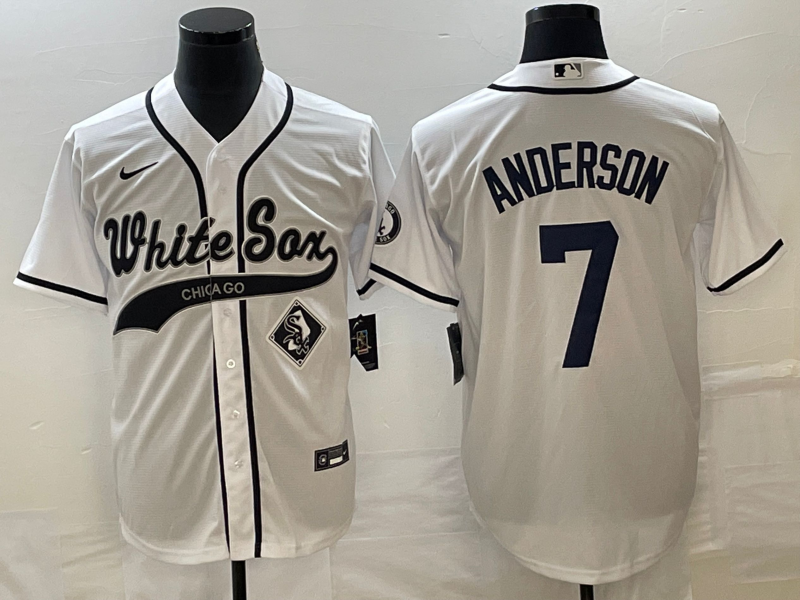 Men's Chicago White Sox #7 Tim Anderson White Cool Base Stitched Baseball Jersey