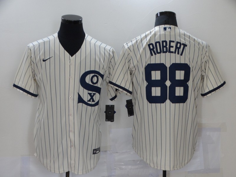 Men's Chicago White Sox #88 Luis Robert 2021 Cream Navy Field of Dreams Name Flex Base Stitched Jersey