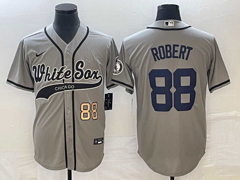 Men's Chicago White Sox #88 Luis Robert Number Grey Cool Base Stitched Baseball Jersey