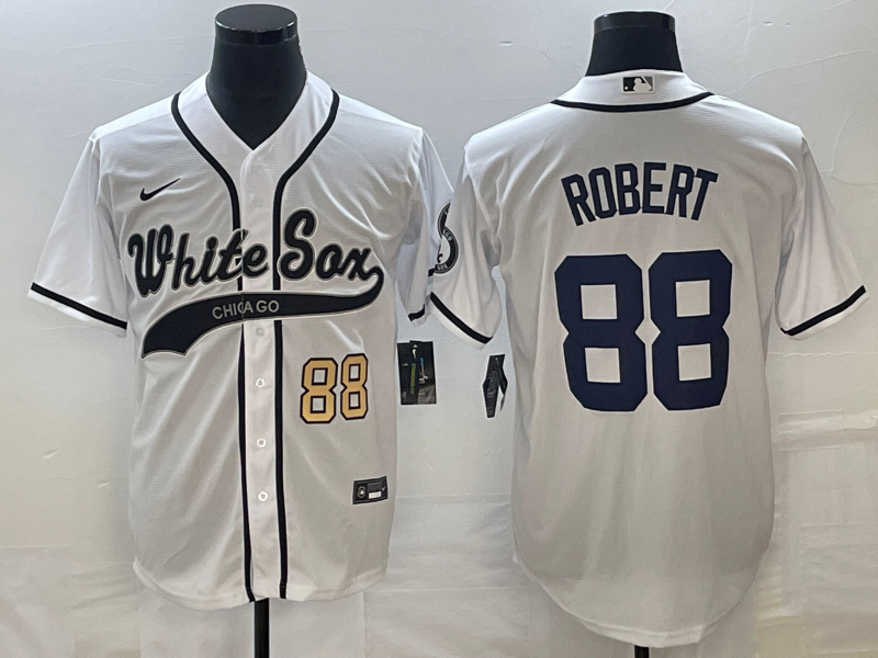 Men's Chicago White Sox #88 Luis Robert Number White Cool Base Stitched Baseball Jersey