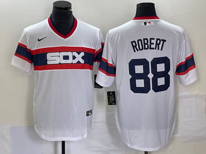 Men's Chicago White Sox #88 Luis Robert White Cool Base Throwback Stitched Jersey