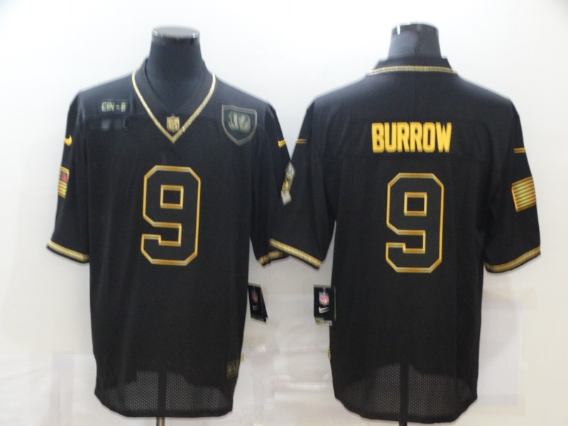 Men's Cincinnati Bengals #9 Joe Burrow Black Gold 2020 Salute To Service Stitched NFL Nike Limited Jersey
