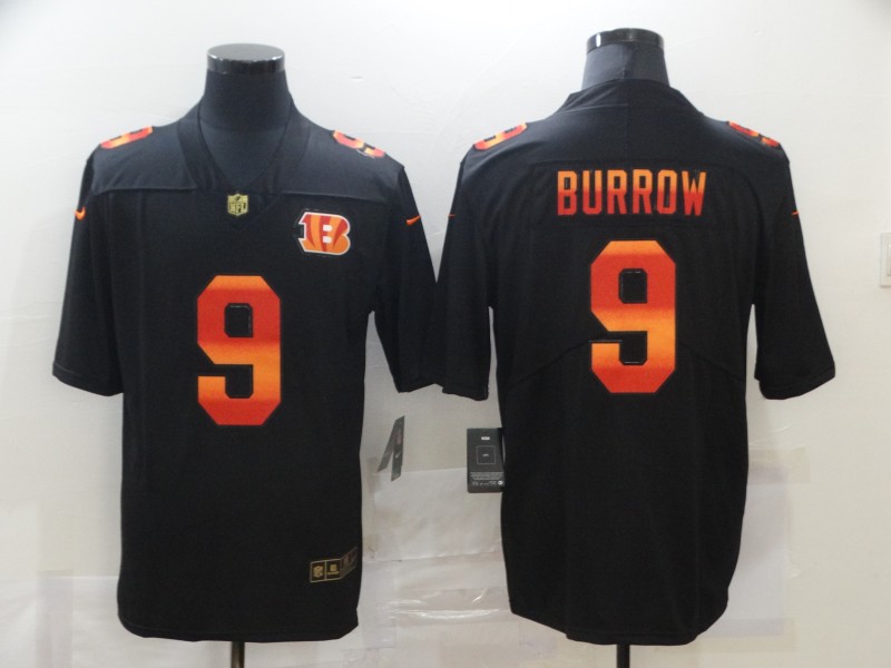 Men's Cincinnati Bengals #9 Joe Burrow Black Red Orange Stripe Vapor Limited Nike NFL Jersey