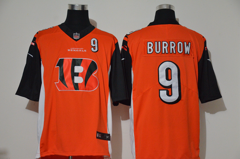 Men's Cincinnati Bengals #9 Joe Burrow Orange 2020 Team Logo Number Vapor Untouchable Stitched NFL Nike Fashion Limited Jersey
