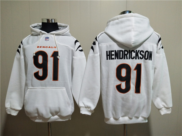 Men's Cincinnati Bengals #91 Trey Hendrickson White Pullover Hoodie