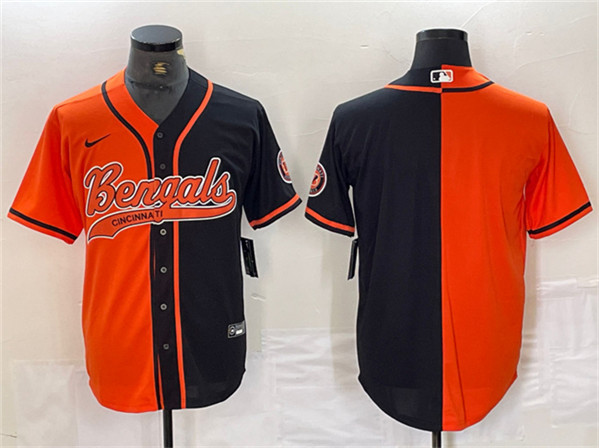 Men's Cincinnati Bengals Blank Black Orange Split With Patch Cool Base Baseball Stitched Jersey