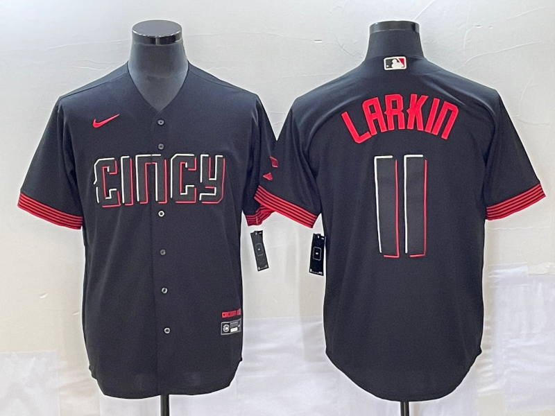Men's Cincinnati Reds #11 Barry Larkin Black 2023 City Connect Cool Base Stitched Jersey1