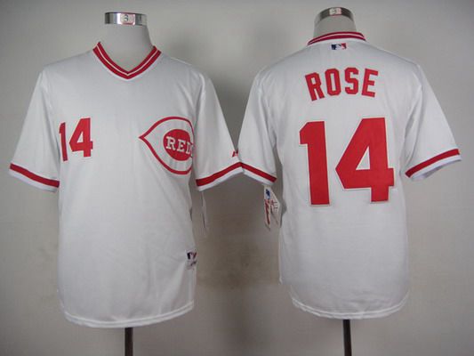 Men's Cincinnati Reds #14 Pete Rose 1990 White Pullover Jersey