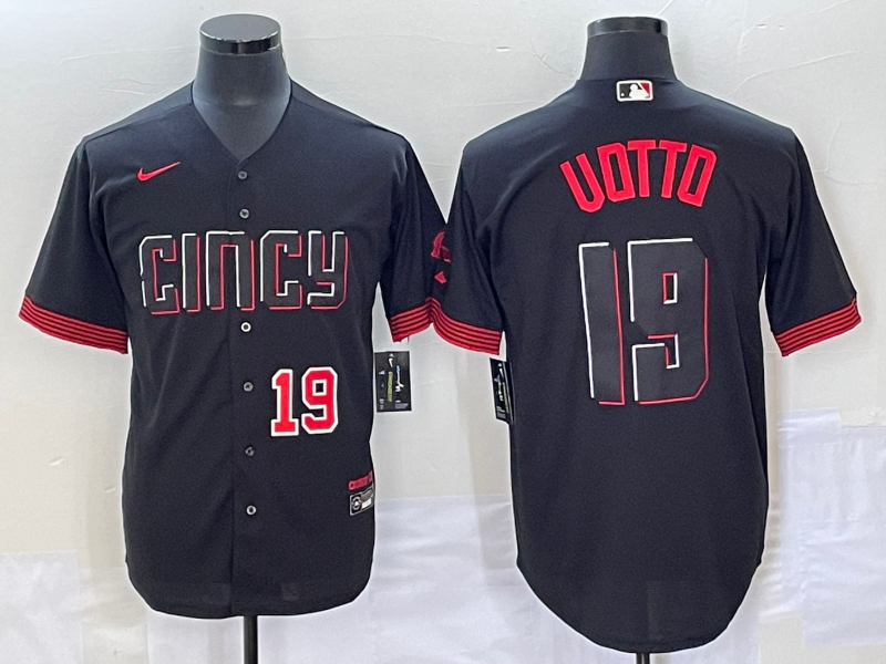 Men's Cincinnati Reds #19 Joey Votto Number Black 2023 City Connect Cool Base Stitched Jersey1
