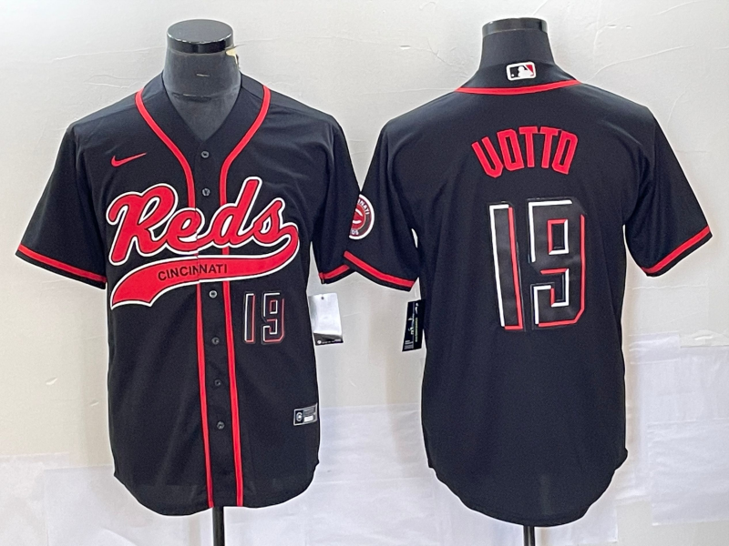 Men's Cincinnati Reds #19 Joey Votto Number Black 2023 City Connect Cool Base Stitched Jersey3
