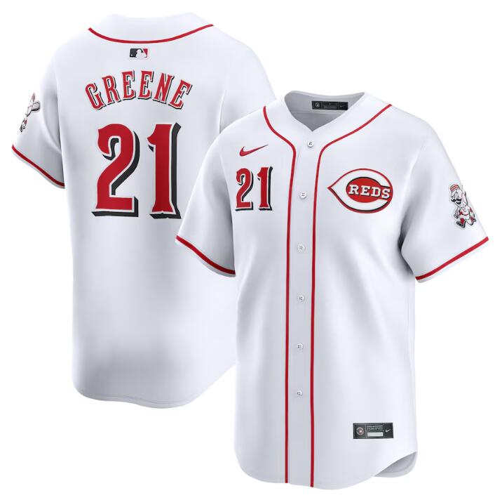 Men's Cincinnati Reds #21 Hunter Greene White Home Limited Stitched Baseball Jersey