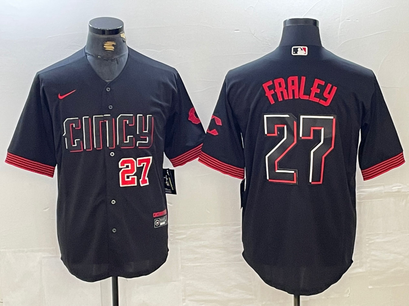 Men's Cincinnati Reds #27 Jake Fraley Number Black 2023 City Connect Cool Base Stitched Jerseys