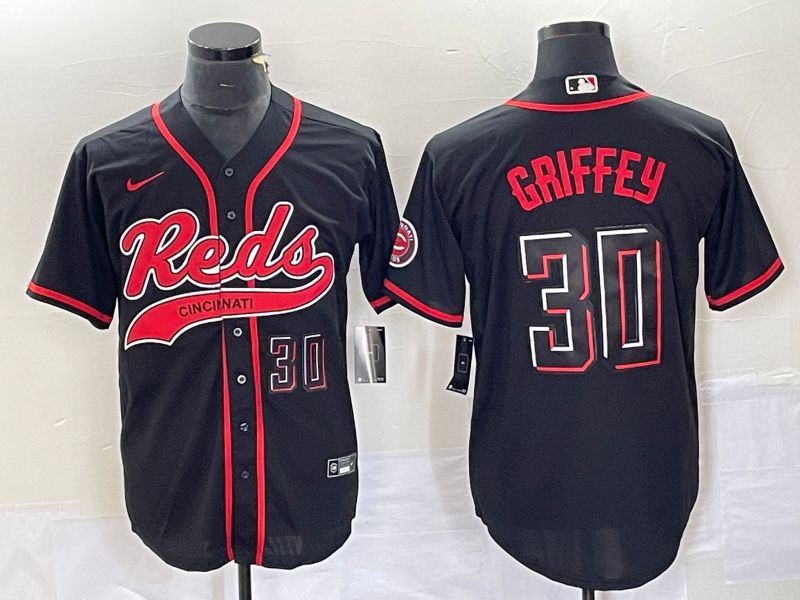 Men's Cincinnati Reds #30 Ken Griffey Jr Number Black 2023 City Connect Cool Base Stitched Jersey3