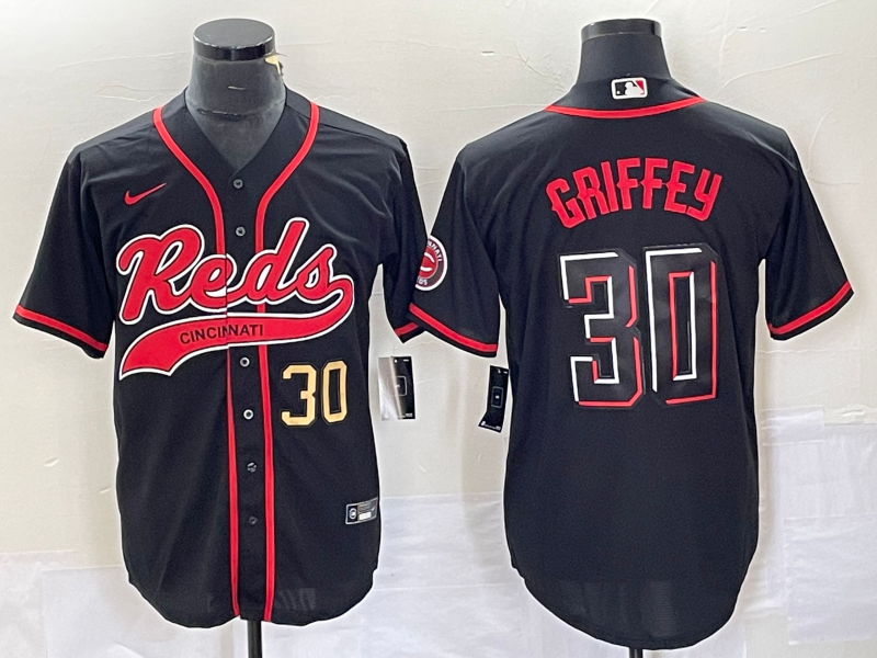 Men's Cincinnati Reds #30 Ken Griffey Jr Number Black 2023 City Connect Cool Base Stitched Jerseys
