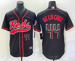 Men's Cincinnati Reds #44 Elly De La Cruz Number Black With Patch Cool Base Stitched Baseball Jersey