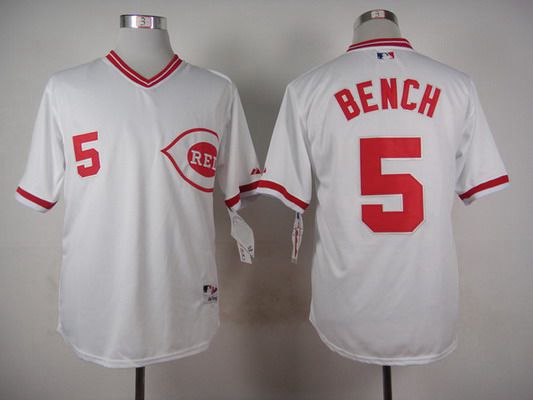 Men's Cincinnati Reds #5 Johnny Bench 1990 White Pullover Jersey