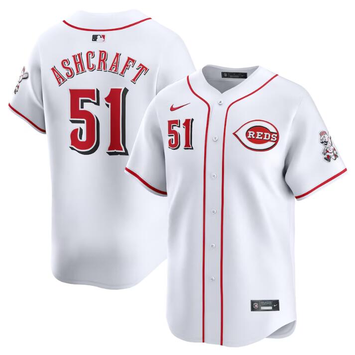 Men's Cincinnati Reds #51 Graham Ashcraft White Home Limited Stitched Baseball Jersey