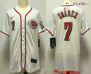Men's Cincinnati Reds #7 Eugenio Suarez White Stitched MLB Flex Base Nike Jersey