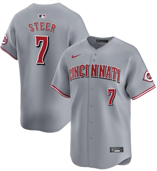 Men's Cincinnati Reds #7 Spencer Steer Gray Away Limited Stitched Baseball Jersey
