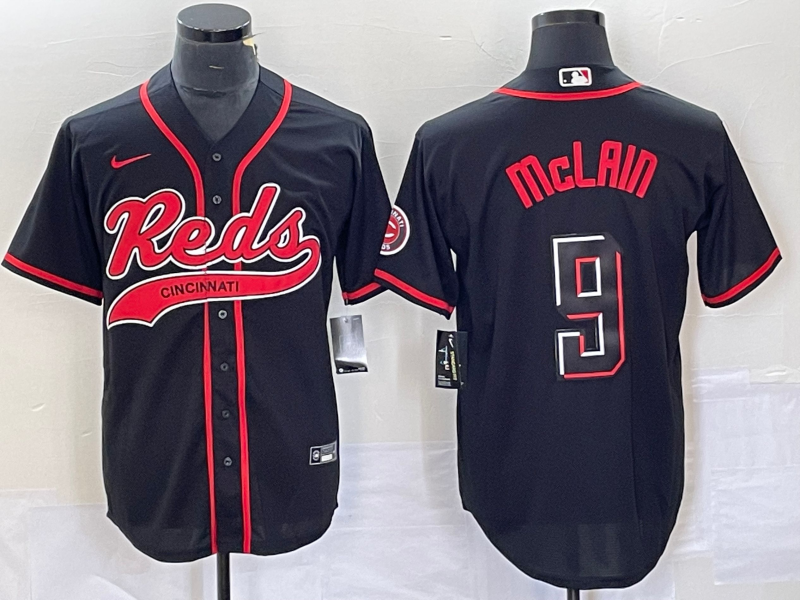 Men's Cincinnati Reds #9 Matt McLain Black 2023 City Connect Cool Base Stitched Jersey1