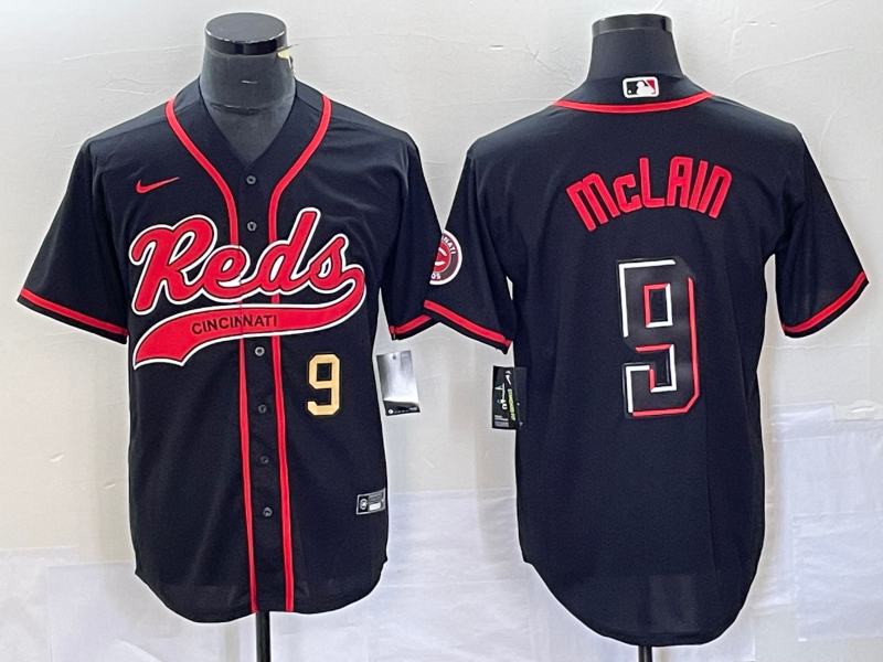 Men's Cincinnati Reds #9 Matt McLain Number Black 2023 City Connect Cool Base Stitched Jersey3