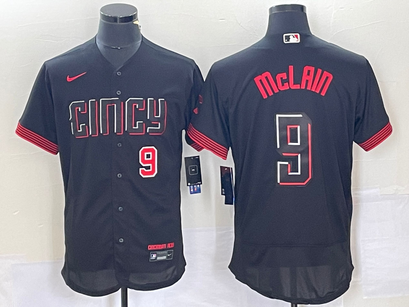 Men's Cincinnati Reds #9 Matt McLain Number Black 2023 City Connect Flex Base Stitched Jersey