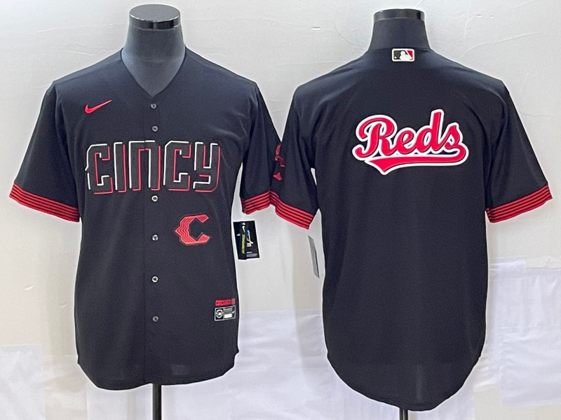 Men's Cincinnati Reds Big Logo Black 2023 City Connect Cool Base Stitched Jersey