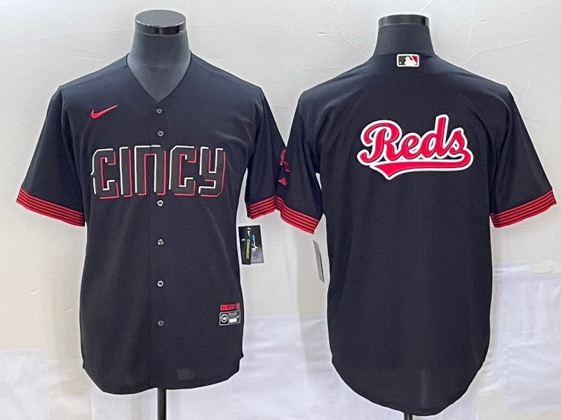 Men's Cincinnati Reds Big Logo Black 2023 City Connect Cool Base Stitched Jersey1