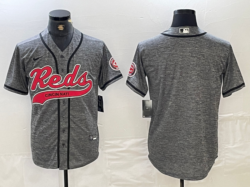 Men's Cincinnati Reds Blank Grey Gridiron Cool Base Stitched Baseball Jersey