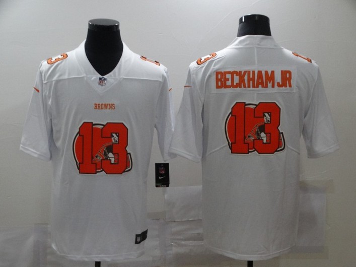 Men's Cleveland Browns #13 Odell Beckham Jr White 2020 Shadow Logo Vapor Untouchable Stitched NFL Nike Limited Jersey