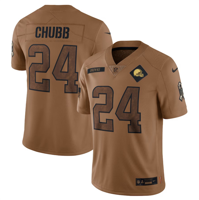 Men's Cleveland Browns #24 Nick Chubb 2023 Brown Salute To Service Limited Stitched Jersey