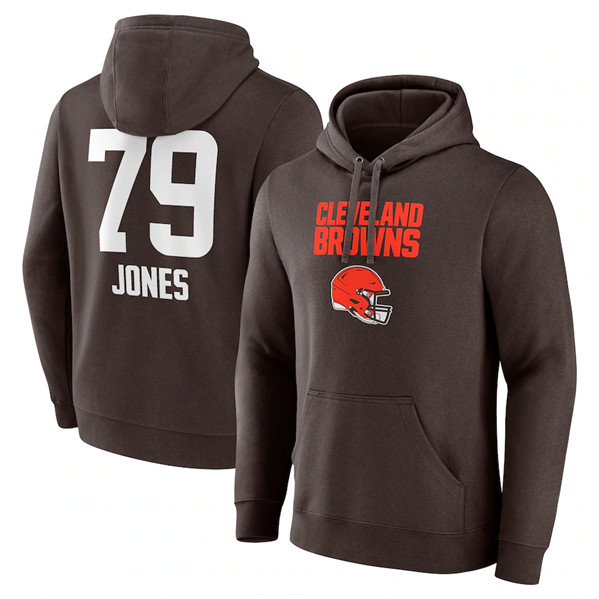 Men's Cleveland Browns #79 Dawand Jones Brown Team Wordmark Player Name & Number Pullover Hoodie