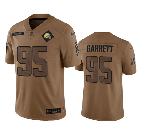 Men's Cleveland Browns #95 Myles Garrett 2023 Brown Salute To Service Limited Football Stitched Jersey