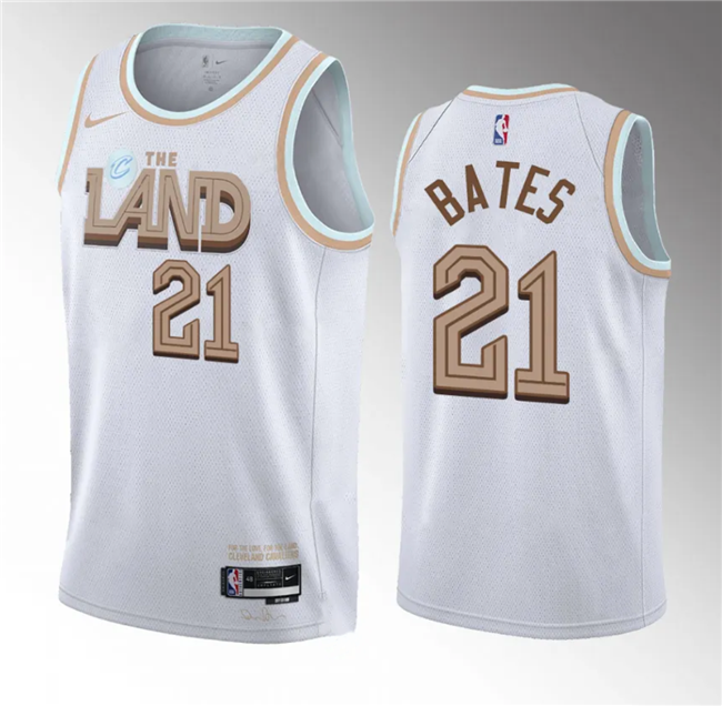 Men's Cleveland Cavaliers #21 Emoni Bates White 2023 Draft City Edition Stitched Jersey