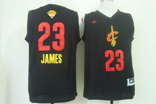 Men's Cleveland Cavaliers #23 LeBron James 2015 The Finals 2015 Black With Red Fashion Jersey