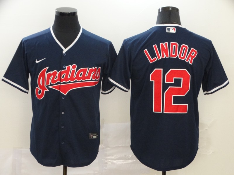 Men's Cleveland Indians #12 Francisco Lindor Navy Blue Stitched MLB Cool Base Nike Jersey