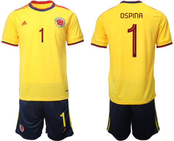 Men's Colombia #1 Ospina Yellow Home Soccer 2022 FIFA World Cup Jerseys Suit