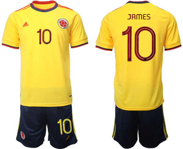 Men's Colombia #10 James Yellow Home Soccer 2022 FIFA World Cup Jerseys Suit