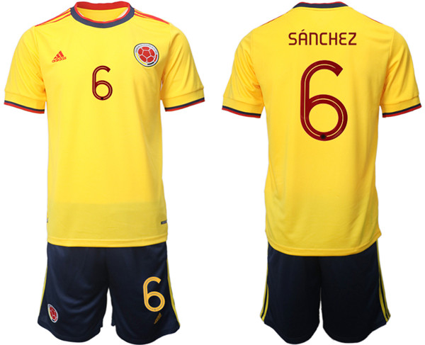 Men's Colombia #6 Davinson Sánchez Yellow Home Soccer 2022 FIFA World Cup Jerseys